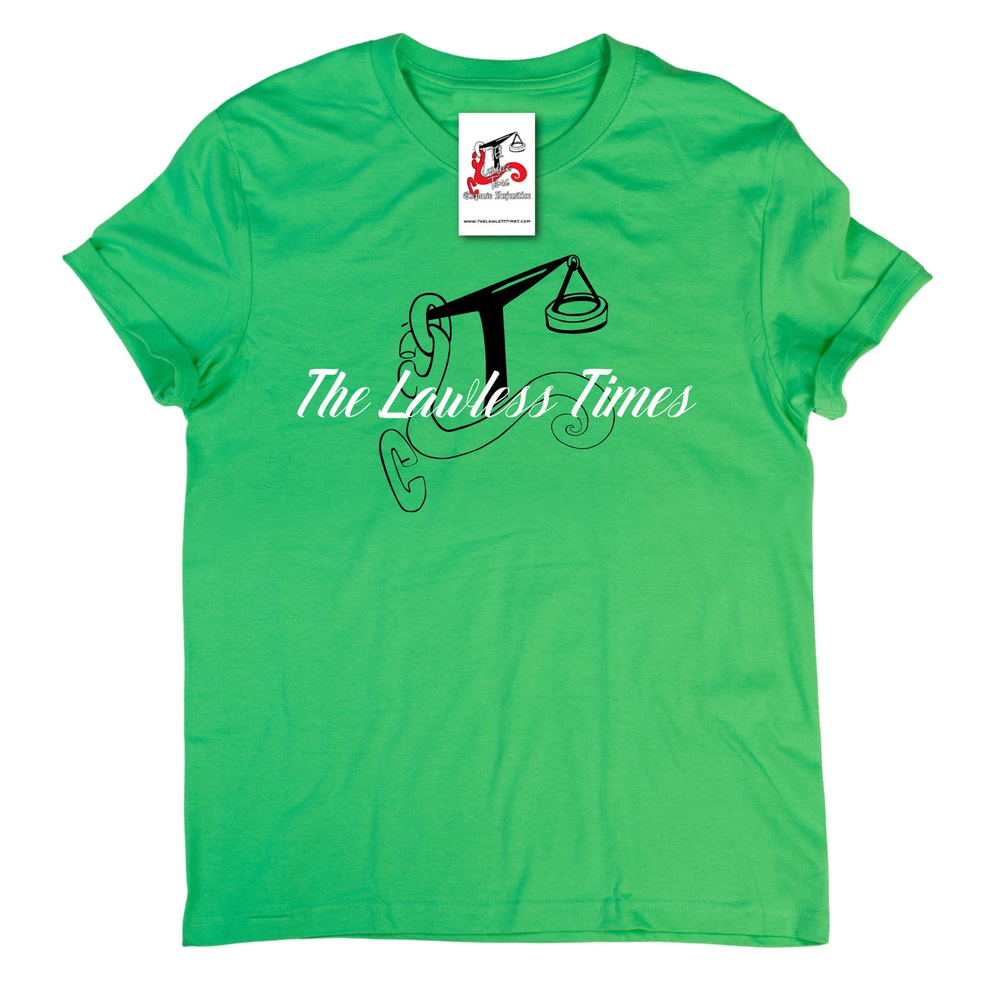 The Lawless Times | Script Logo Design T-Shirt - Kelly Green