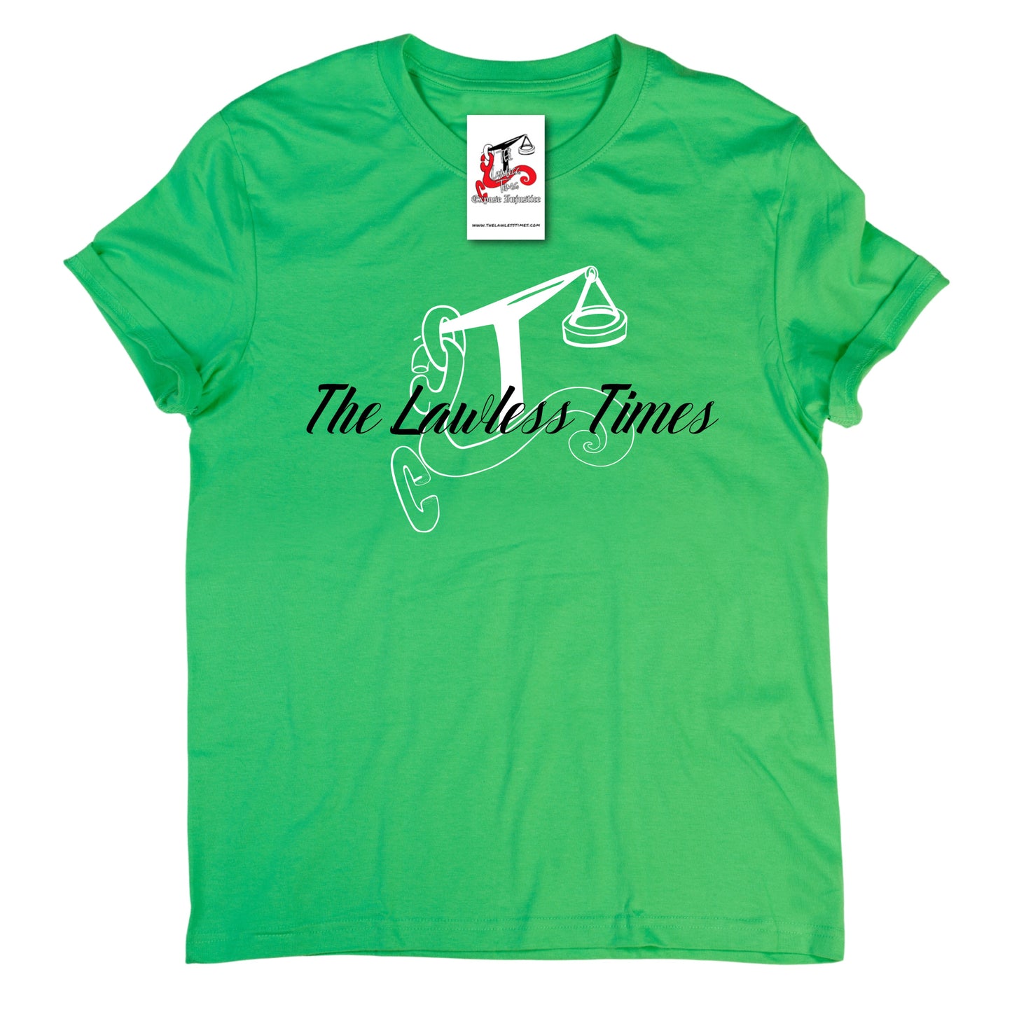 The Lawless Times | Script Logo Design T-Shirt - Kelly Green